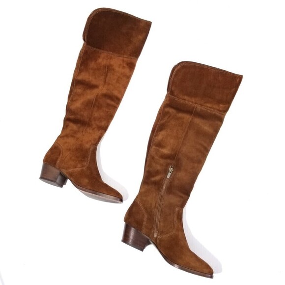 FRYE Clara Brown Suede Over the Knee Tall Boots Western Boho Brown Block Heel - Picture 1 of 11